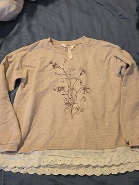 Matilda Jane Light Beige Floral Lace-Hem Long Sleeve Shirt
